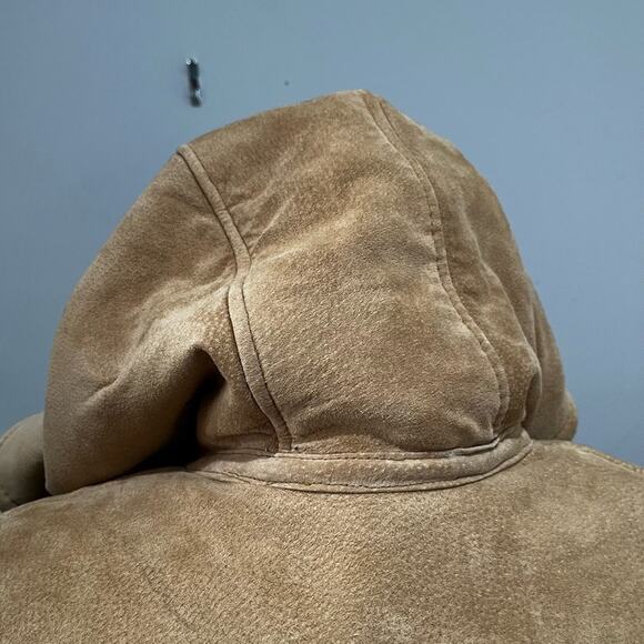 VINTAGE Charles Klein Suede Sherpa Hooded Longline Whipstitch Winter Car Coat XS - Picture 9 of 16